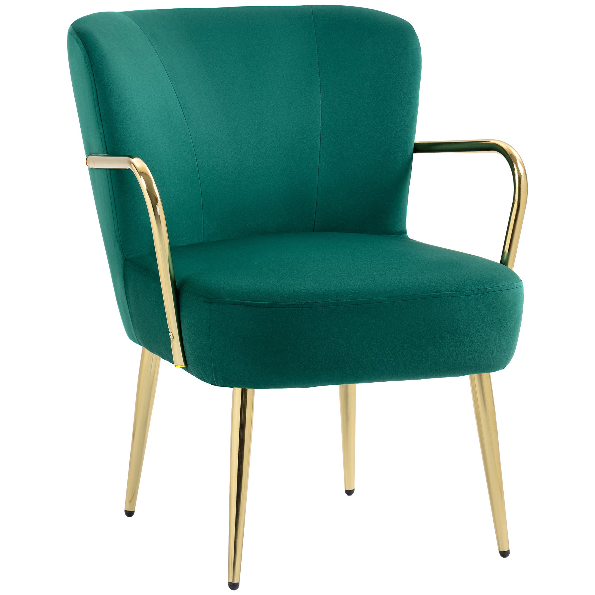 Retro Velvet Bedroom Chair with Armrests, Gold Legs and Padded Seat, Green