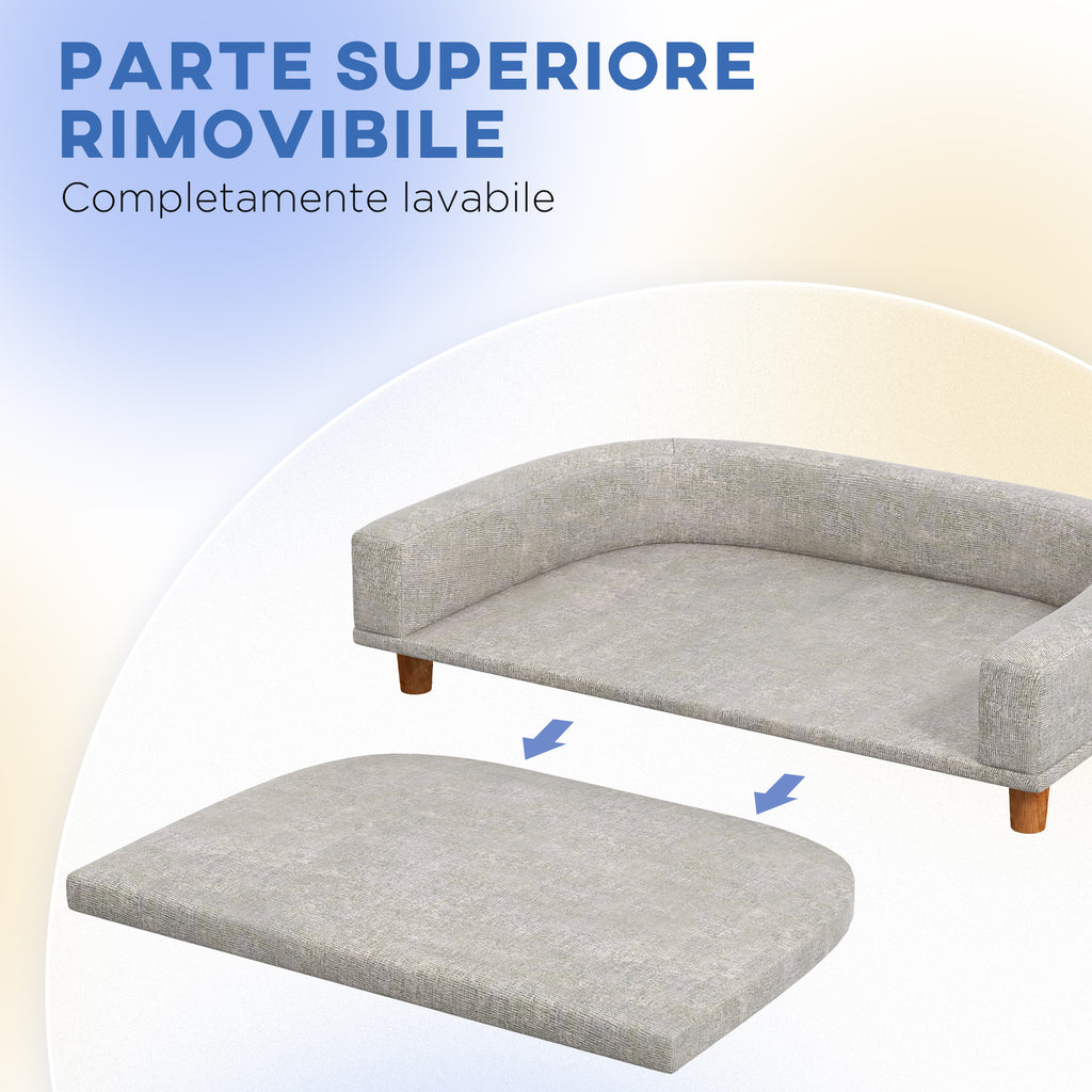Large Dog Sofa with Removable Cushion, Polyester and Wood, 98x67x25 cm, Grey