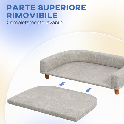 PawHut Sofa for Large Dogs with Removable Cushion, in Polyester and Wood, 98x67x25 cm, Gray