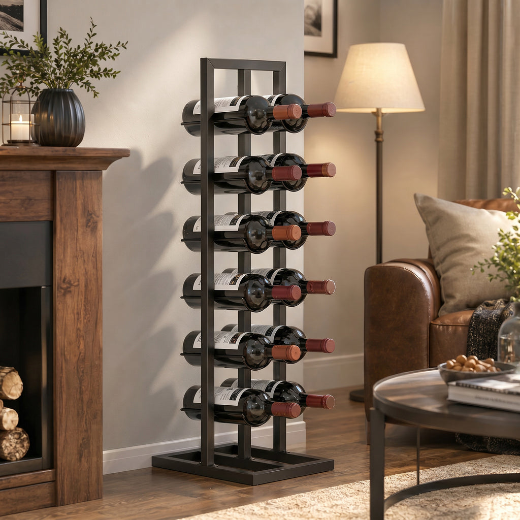 HOMCOM 12-Bottle Metal Floor-Standing Wine Rack, Black