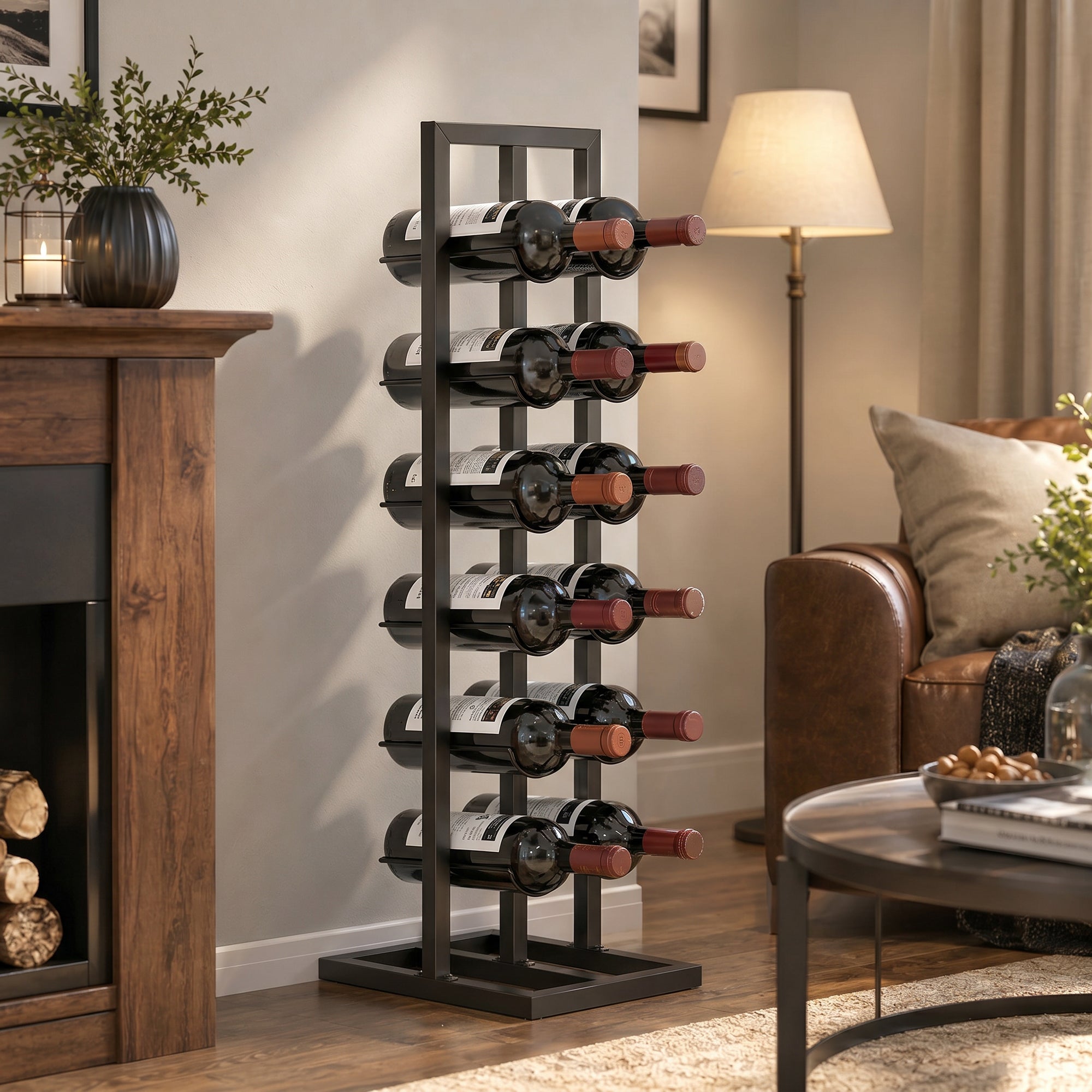 HOMCOM 12-Bottle Metal Floor-Standing Wine Rack, Black