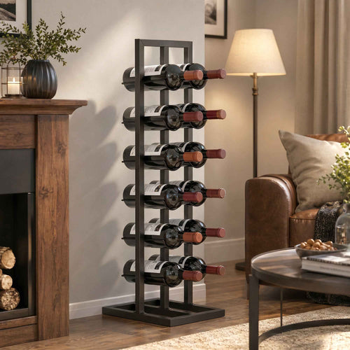 HOMCOM 12-Bottle Metal Floor-Standing Wine Rack, Black