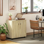Mobile Office Multipurpose Document Holder with Lock, 2 Doors and Internal Shelf, 80x40x80 cm, Oak