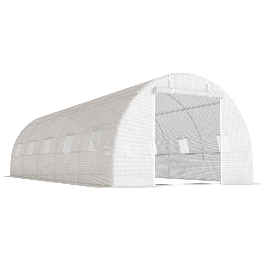 Outsunny 8x3x2 m Tunnel Greenhouse with Plastic Lining and Reinforced Steel, White