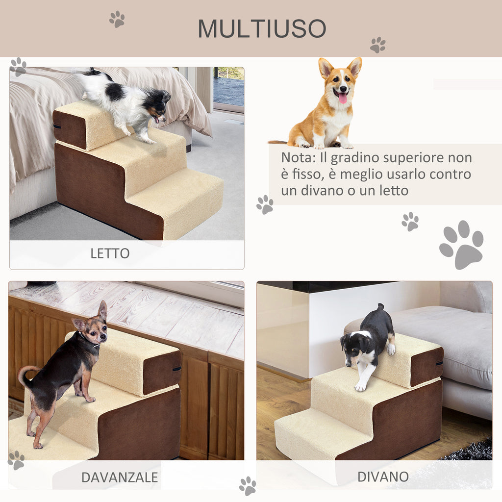 3-Step Removable Non-Slip Dog and Puppy Ladder, Beige and Brown, 54x40x39cm