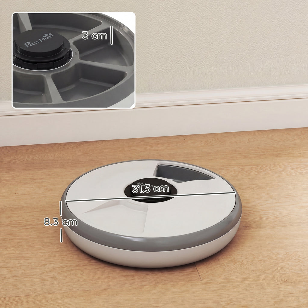 PawHut Automatic Cat and Dog Food Dispenser with Timer and LED Display, 1-6 Meals a Day, for Dry and Wet Food