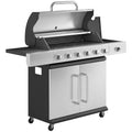 Outsunny Gas Barbecue, 6 Burners, Side Burner, Cast Iron Grill, Cabinet Included.