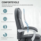 Heated Massage Office Chair, Reclining Linen Fabric Chair with Footrest, Grey