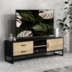 TV Cabinet 60" with Cabinet, 2 Drawers and Open Shelves, 140x35x45 cm, Natural Wood