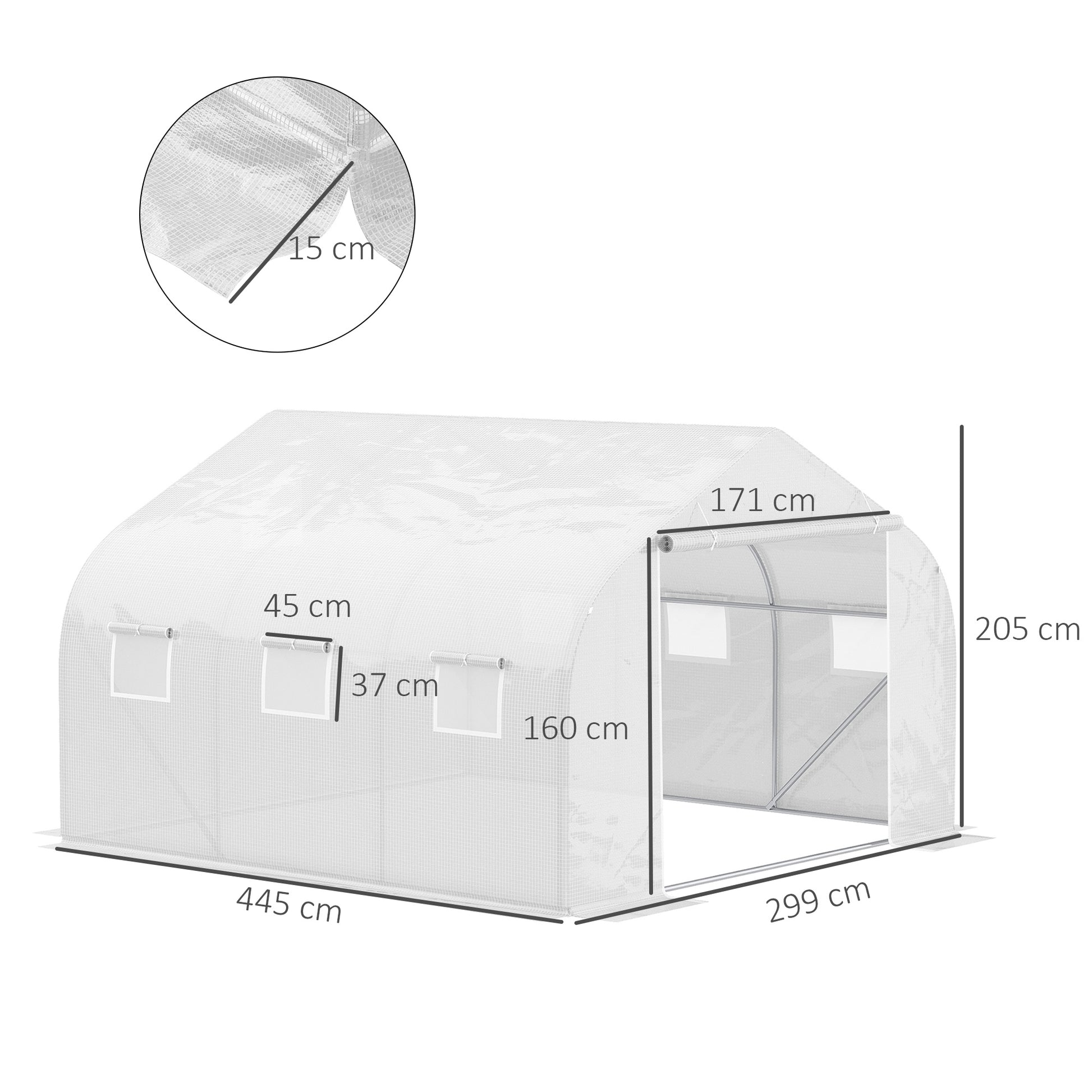 Outsunny garden greenhouse tunnel in pe with iron tubes, 4.5x3m, white - Borgè