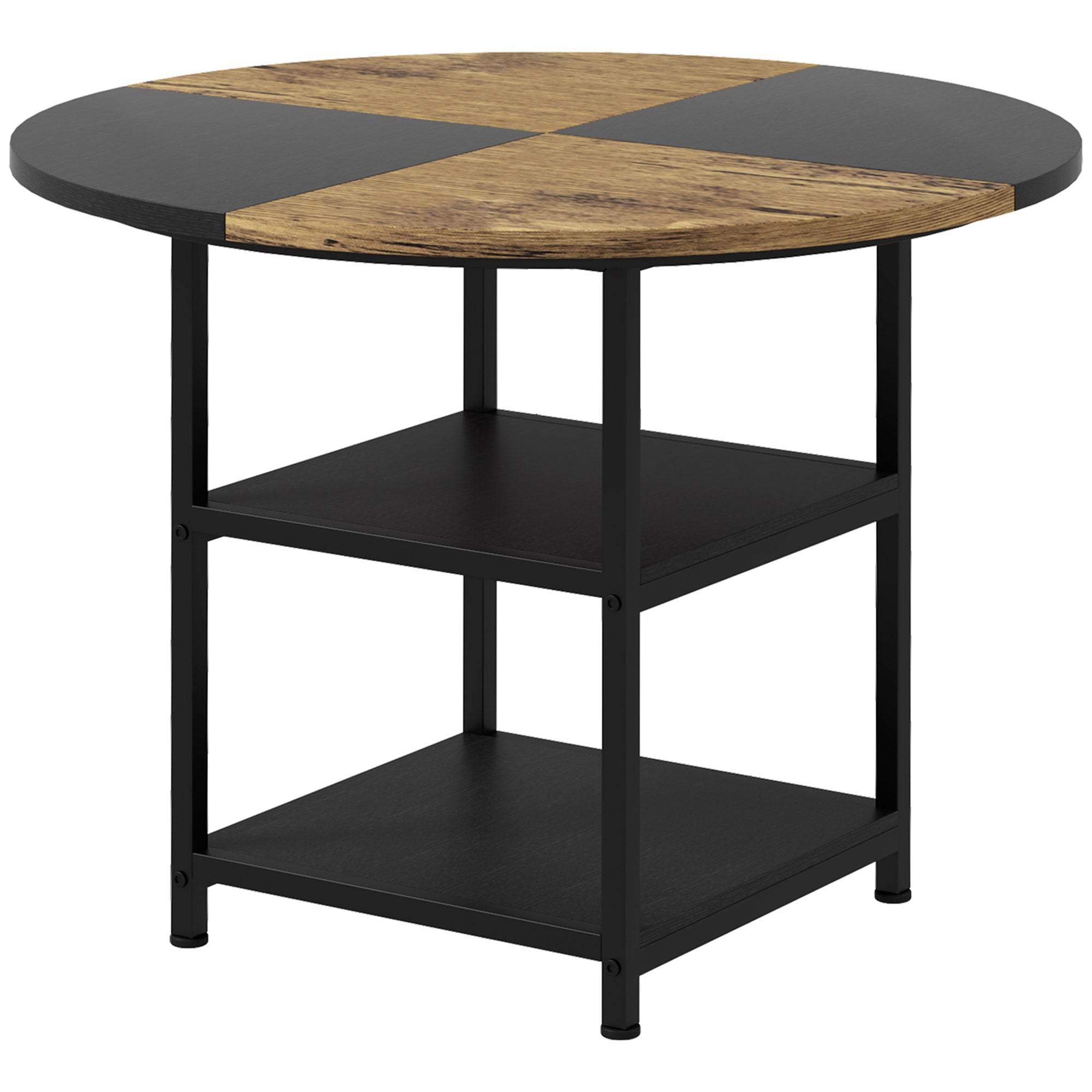 Homcom dining table for 4-6 people with 2 integrated shelves, in steel and mdf, Ø100x76 cm, black and brown - Borgè