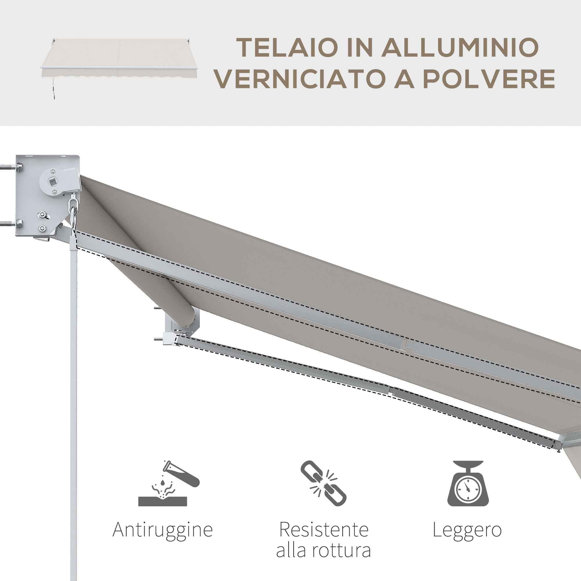 Outsunny 2x2.5m Manually Operated Awning in Aluminum and Polyester, Cream