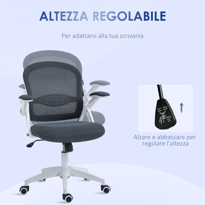 Ergonomic Office Chair with Mesh Backrest and Adjustable Height, 65.5x61.5x88-97.5cm, Gray - Borgè