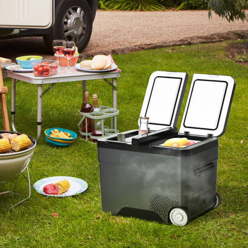 35L 12-Volt Electric Portable Refrigerator with Handle and LCD Screen, 63.2x42x42.8 cm, Grey