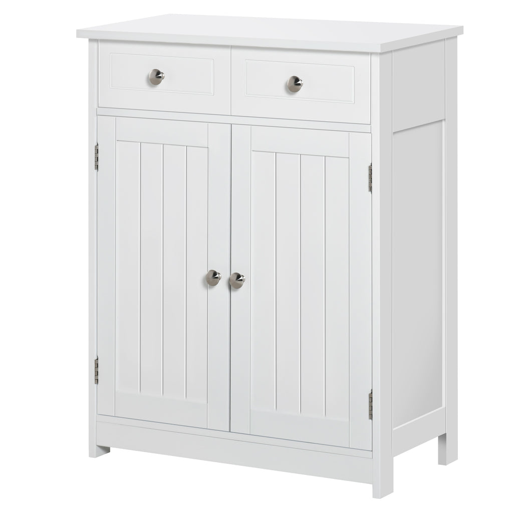 2-Door Bathroom Cabinet with Adjustable Shelf and 2 Wooden Drawers, 60x30x75 cm, White