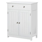 2-Door Bathroom Cabinet with Adjustable Shelf and 2 Wooden Drawers, 60x30x75 cm, White