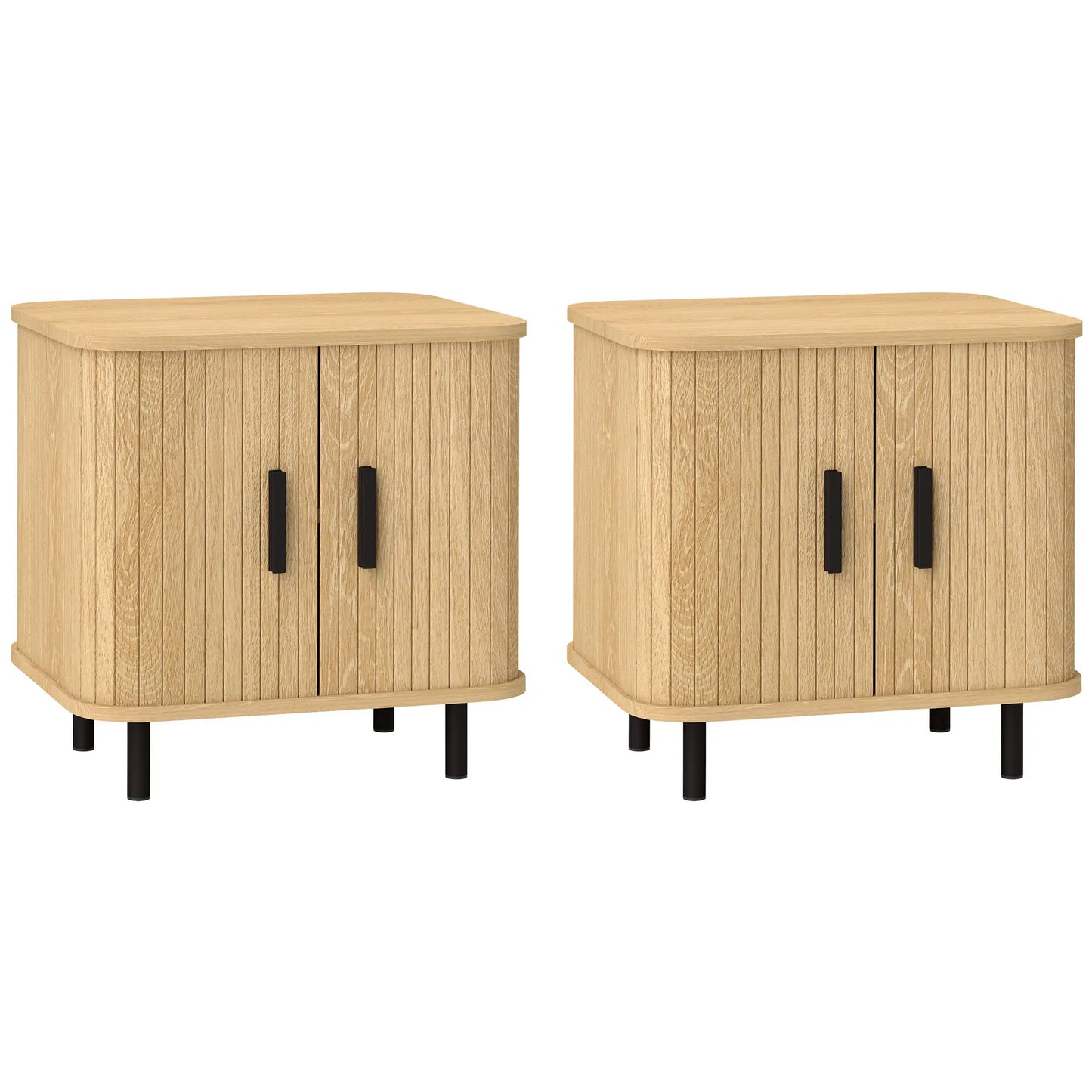 Set of 2 Nordic Style Bedside Tables with 2-Tier Shelf, in Wood and Steel, 48x40x48 cm, Black and Oak