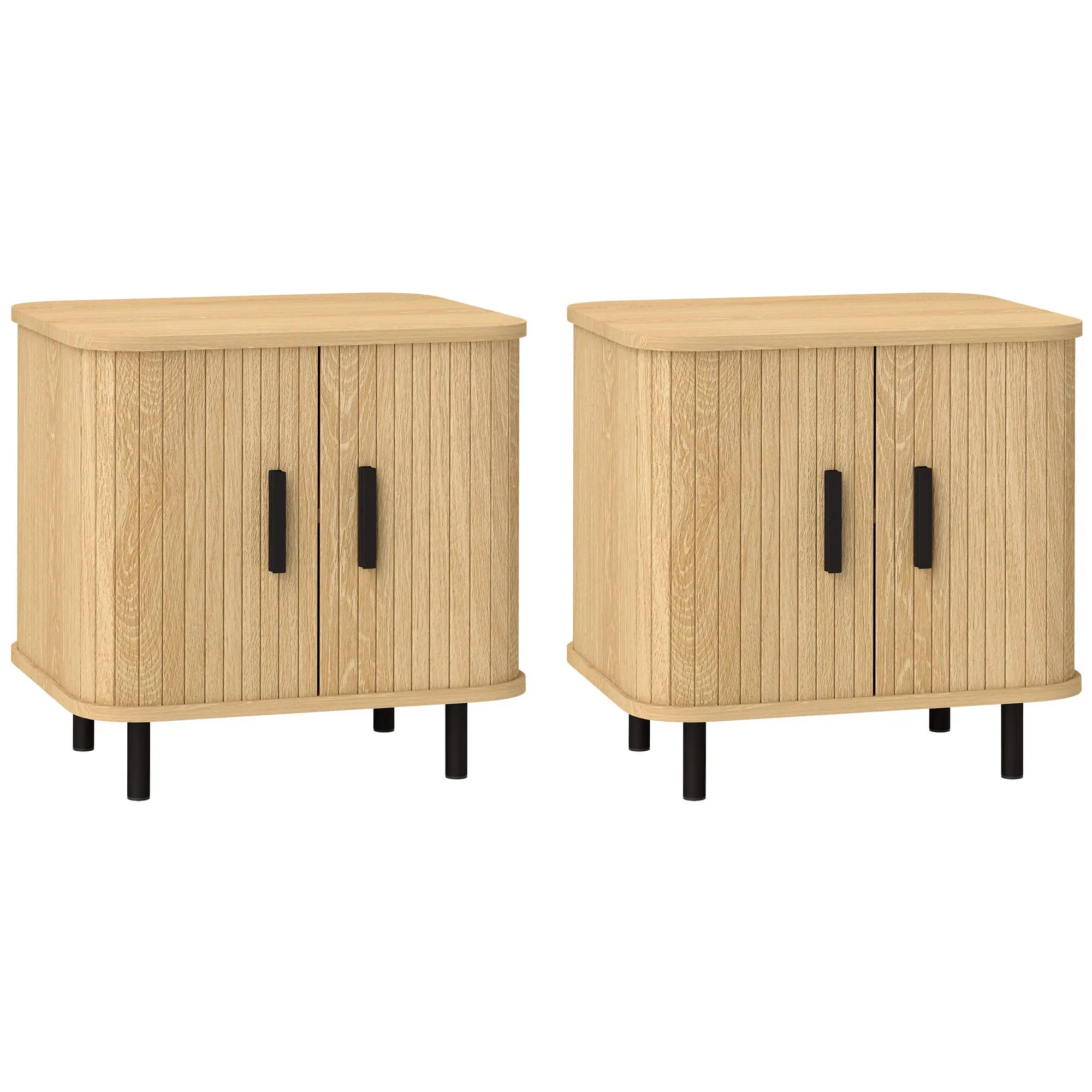 Set of 2 Nordic Style Bedside Tables with 2-Tier Shelf, in Wood and Steel, 48x40x48 cm, Black and Oak