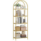 5-Tier Arched Storage Shelf in Steel and Tempered Glass, 60x30x175 cm, Gold