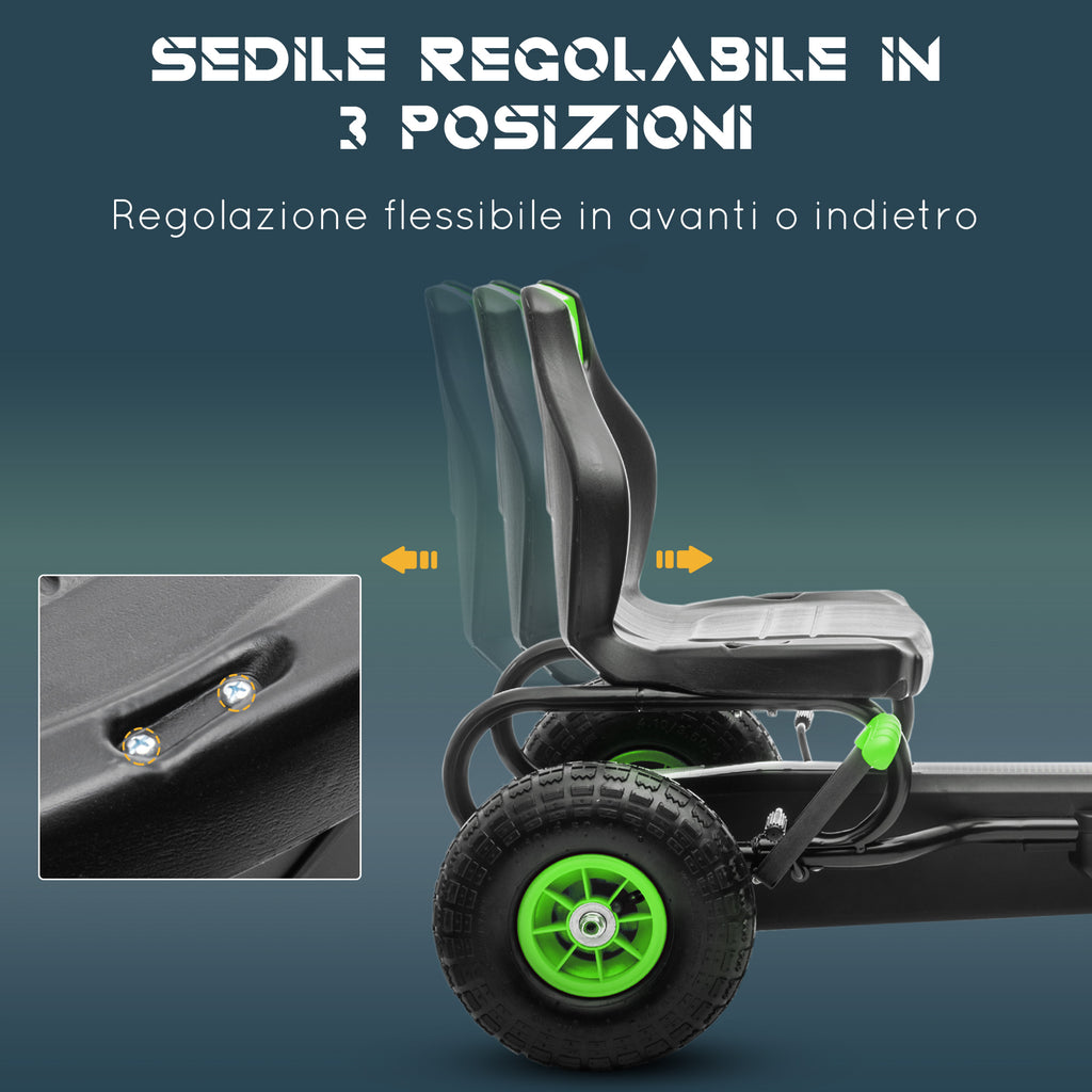 Pedal Go Kart for Kids Ages 5-12 with Adjustable Seat, Metal and PP 121x58x61 cm, Green and Black