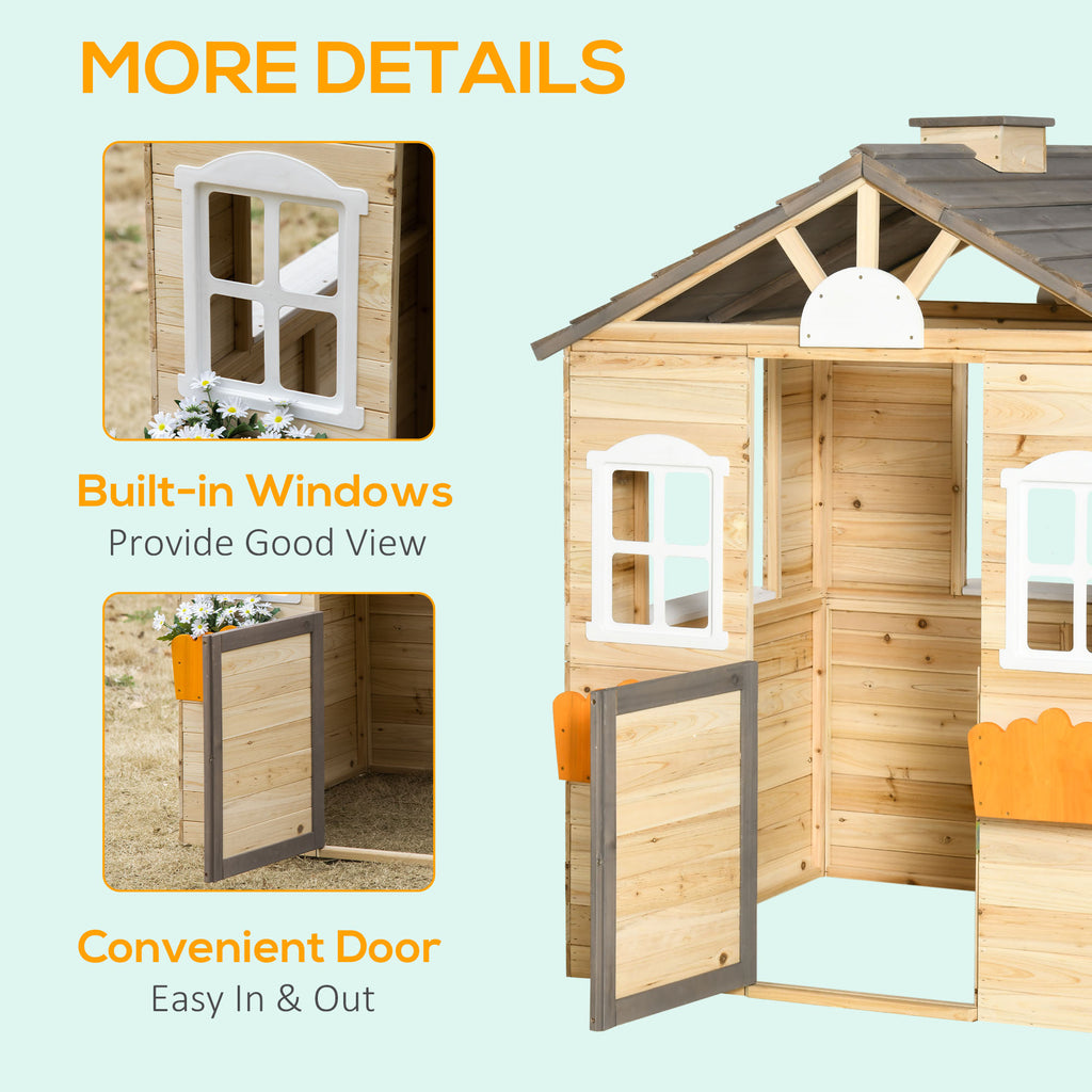 Outsunny Casetta Bimbi 3-7 years at 2 windows with portavas and bench, in fir wood and pp, 113LX94x134.5 cm - Borgè