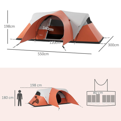 Outsunny 5-6 Person Camping Tent with Porch, 3000mm Waterproof with Transport Bag, Orange - Borgè