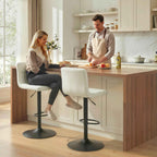 Set of 2 Adjustable Bar Stools with Footrest, PU Leather and Steel, 39.5x44x88-110 cm, Cream