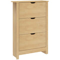 HOMCOM Slim Shoe Rack for 18 Pairs of Shoes, 3 Drawers with 2 Adjustable and Removable Shelves, 72x26x112 cm, Natural