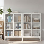 Steel Document Cabinet with 2 Glass Doors and Adjustable Shelves, 80x40x110 cm, White
