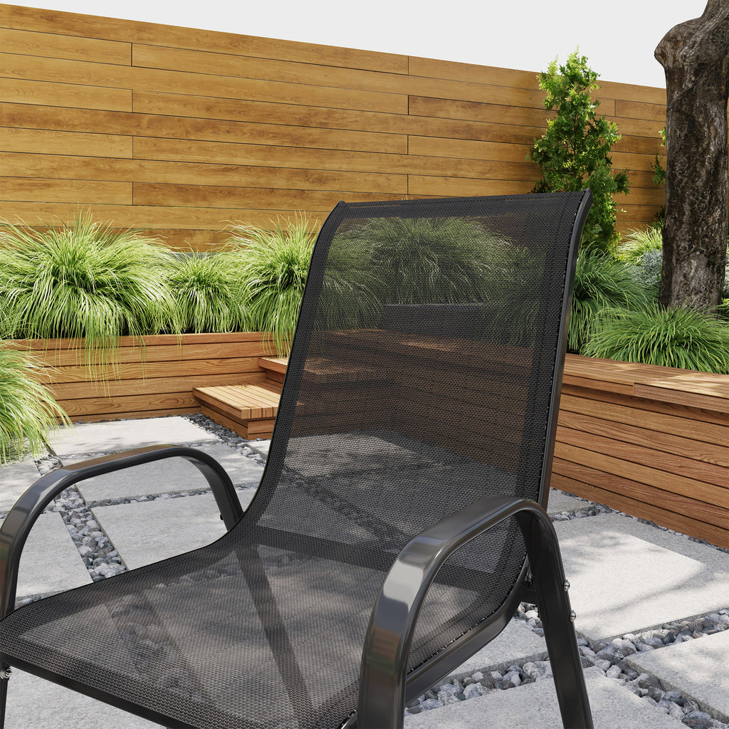 Outsunny Set of 2 Stackable Garden Chairs with Curved Armrests, Steel and Breathable Fabric, 54x71x93 cm, Black
