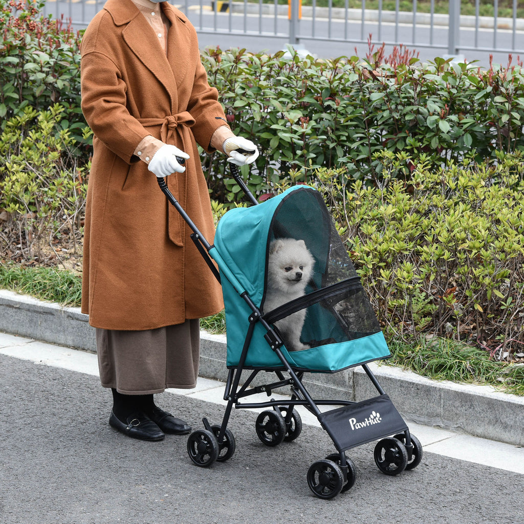 Folding Dog Stroller for Small Dogs, Swivel Wheels with EVA Brake and Safety Leash, 65x42x94cm Green