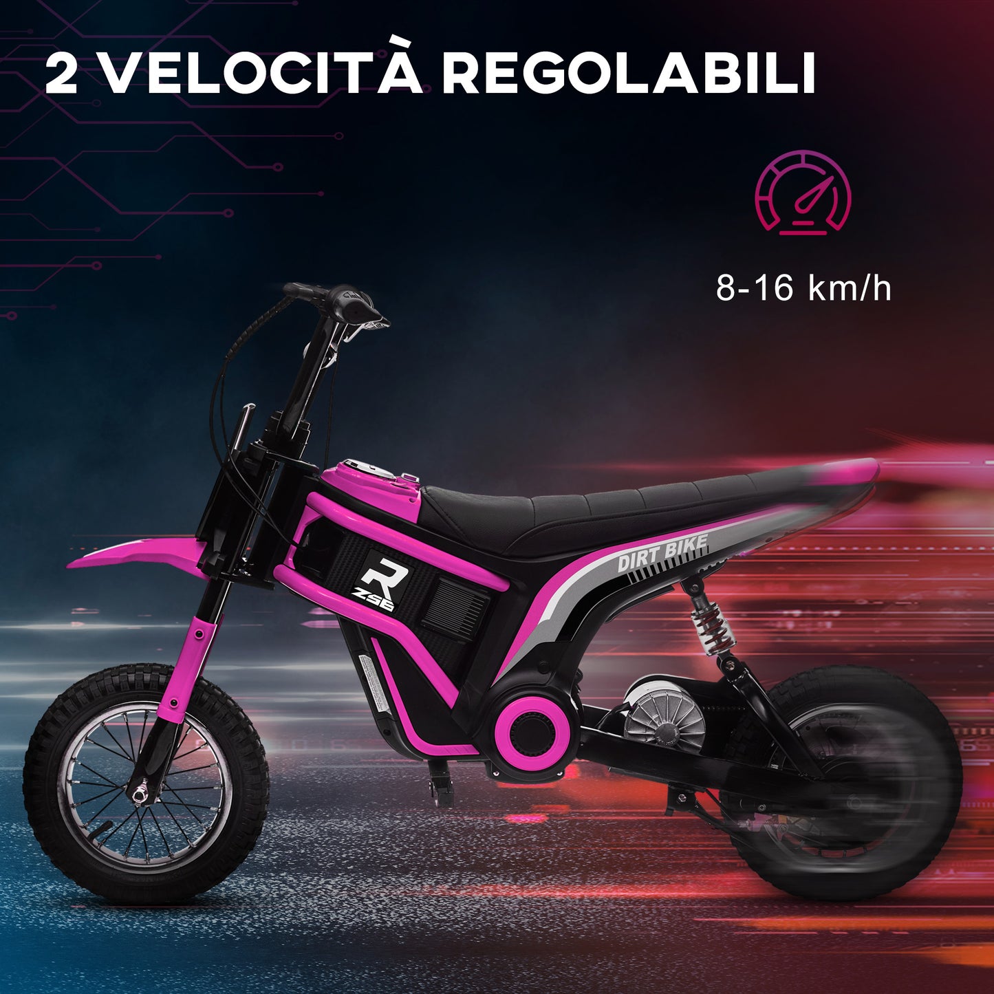 Electric Motorcycle for Children with Manual Throttle, 2 Speeds 8-16km/h, Age 8-12 Years, Pink