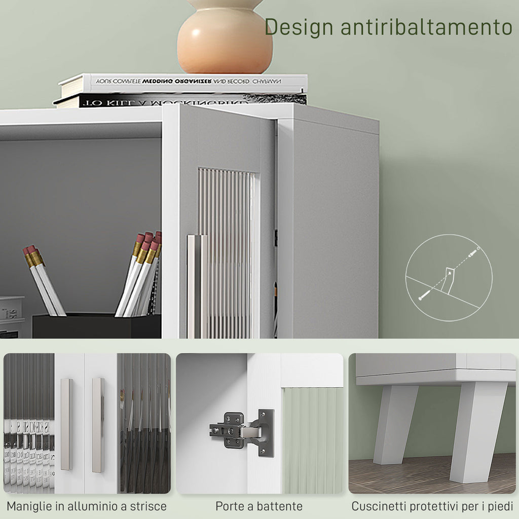 HOMCOM Modern Multipurpose Sideboard with 2 Transparent Doors and 2 Shelves, 61x35x75cm, White - Borgè