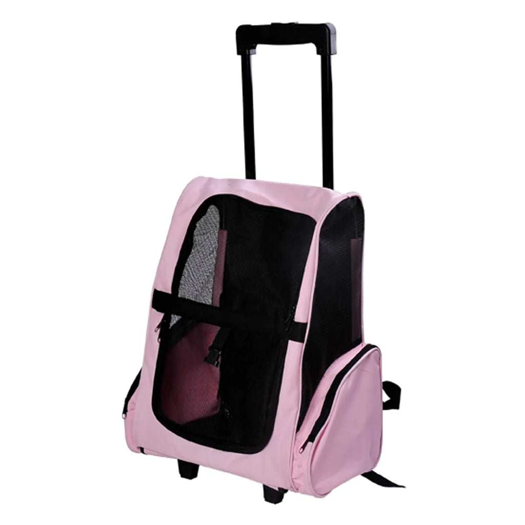 2 in 1 Dog and Cat Carrier Backpack with Side Pockets, Telescopic Handle and Wheels, 42x25x55cm, Pink - Borge' Group Limited