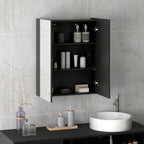 Bathroom Wall Cabinet with 2 Doors, Mirror and 2 Internal Shelves in MDF, 60x15x75 cm, Black