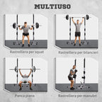 Set of 2 Steel Barbell Stands with 3 Hooks, Adjustable Height and 200kg Capacity, Silver and Black