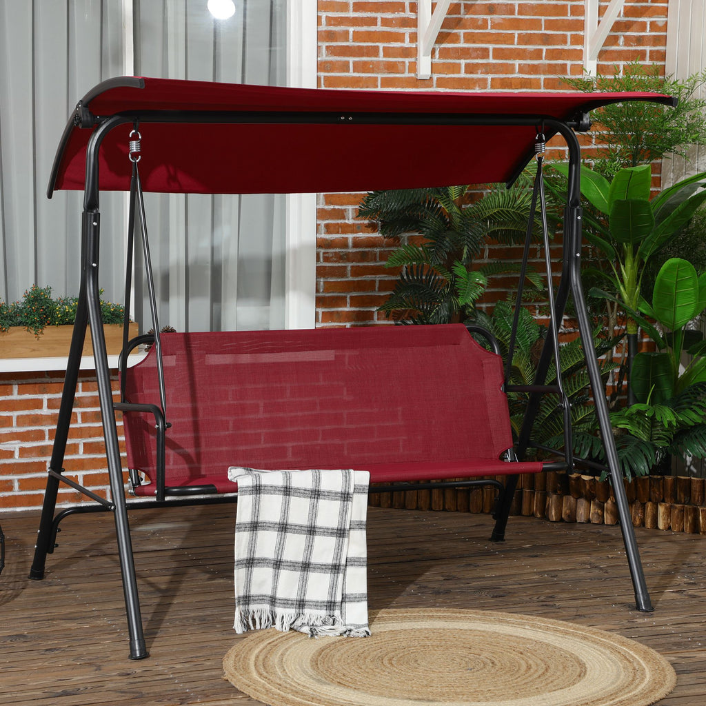 3-seater garden swing in steel with polyester sunshade roof, 172x110x153 cm, red and black
