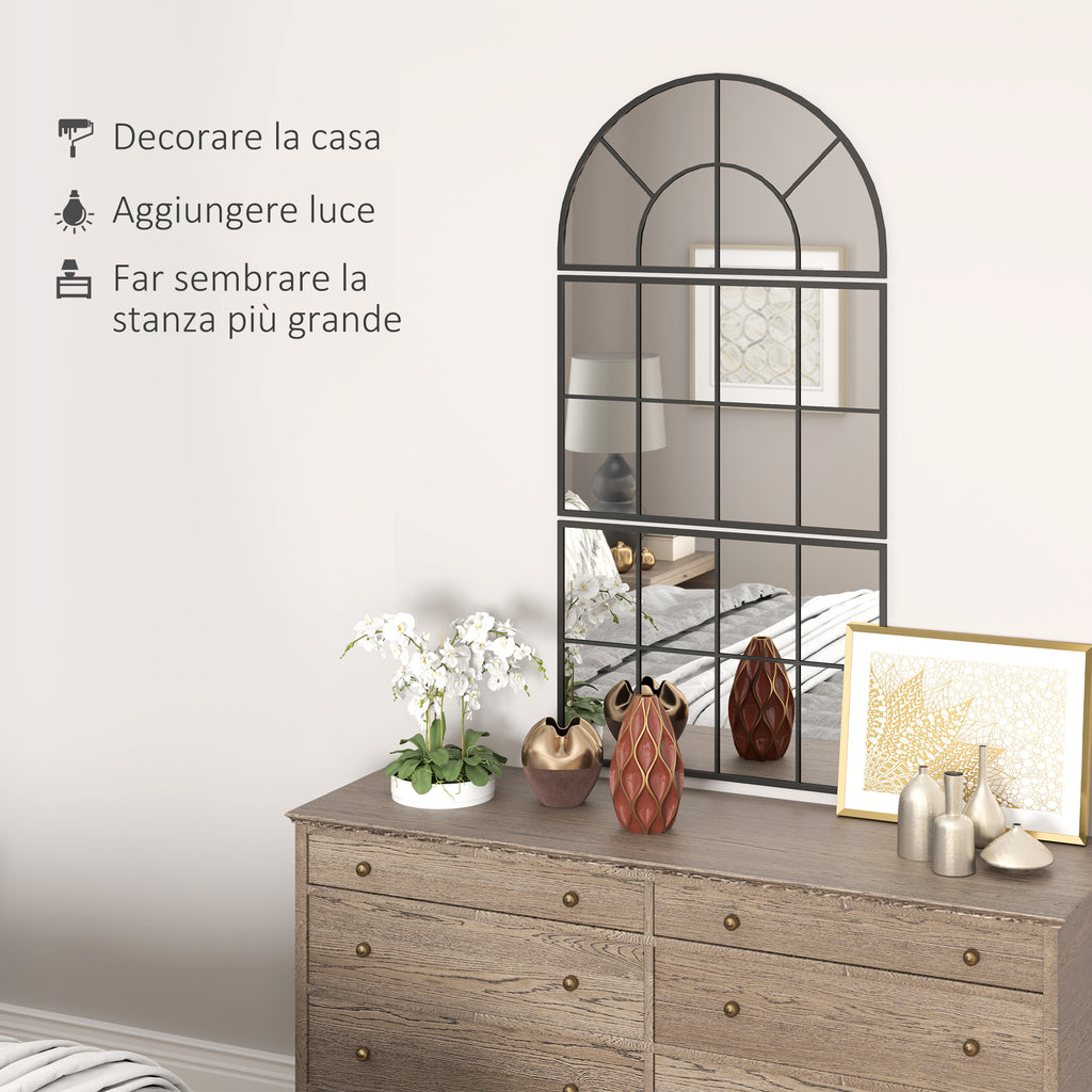 Arched Window Style Wall Mirror for Bedroom and Entrance, 76x43cm, Black