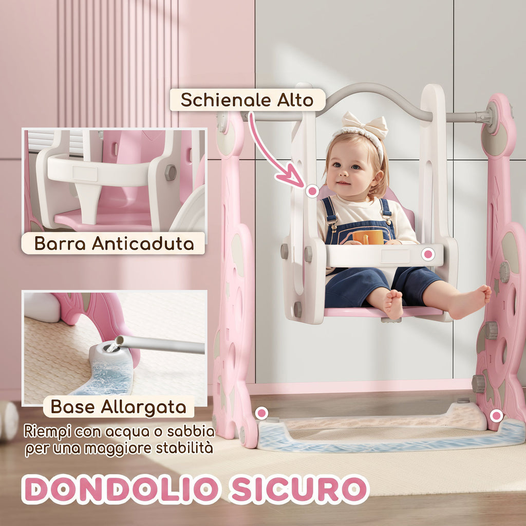 AIYAPLAY 4-in-1 Baby Slide with Swing, Climbing Ladder and Basketball Hoop, 18-48 Months, Pink