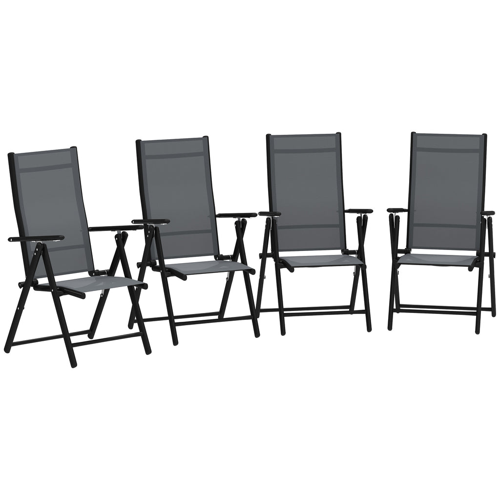 Set of 4 Folding and Breathable Garden Chairs with Armrests, in Steel and Polyester, 56x69x106 cm, Grey