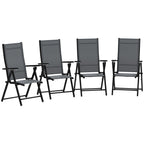 Set of 4 Folding and Breathable Garden Chairs with Armrests, in Steel and Polyester, 56x69x106 cm, Grey