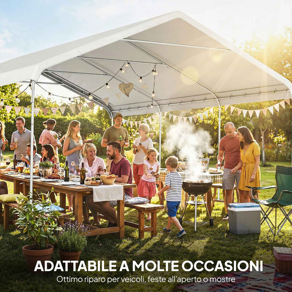Outsunny Carport 5x6m, Portable Garage, Galvanized Steel Frame for Cars/Trucks, Cream