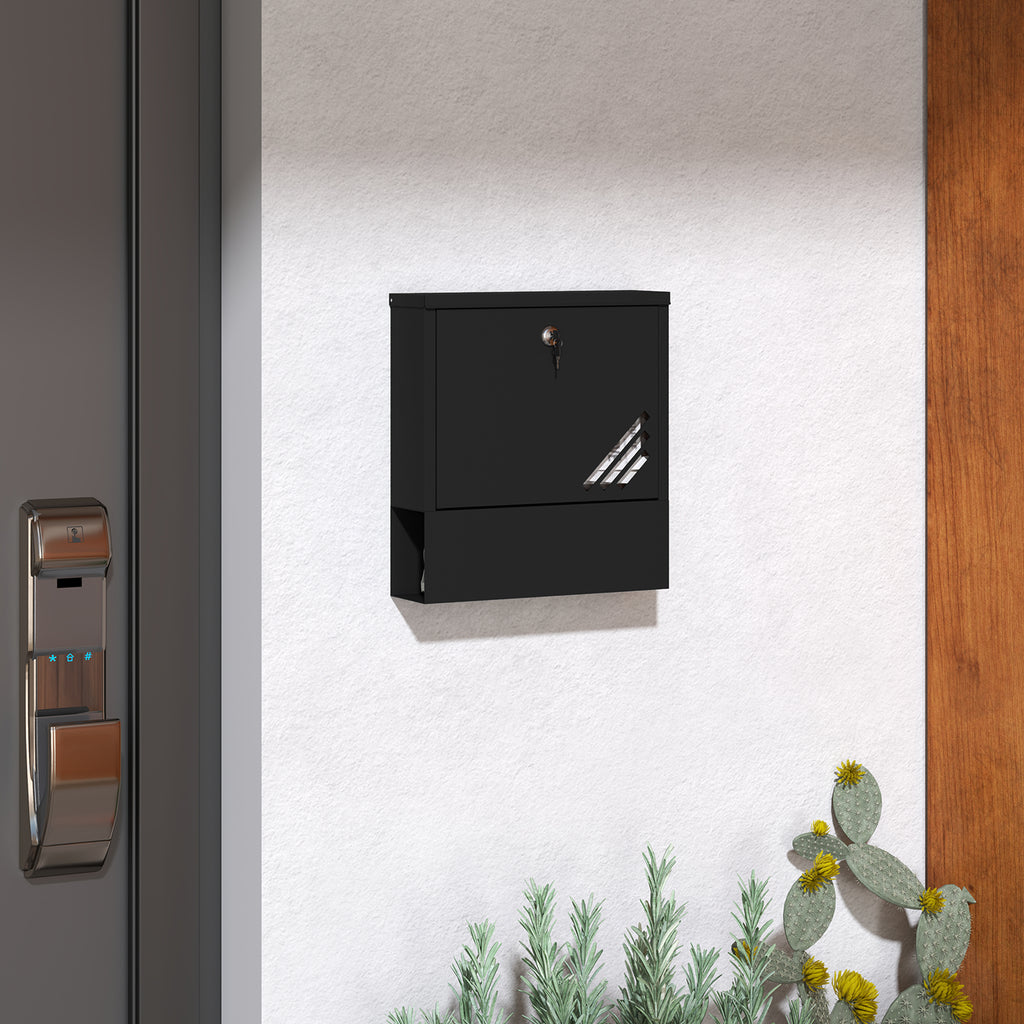 Wall-Mounted Metal Mailbox with Window and Lock, 30x8.5x32.5 cm, Charcoal Gray