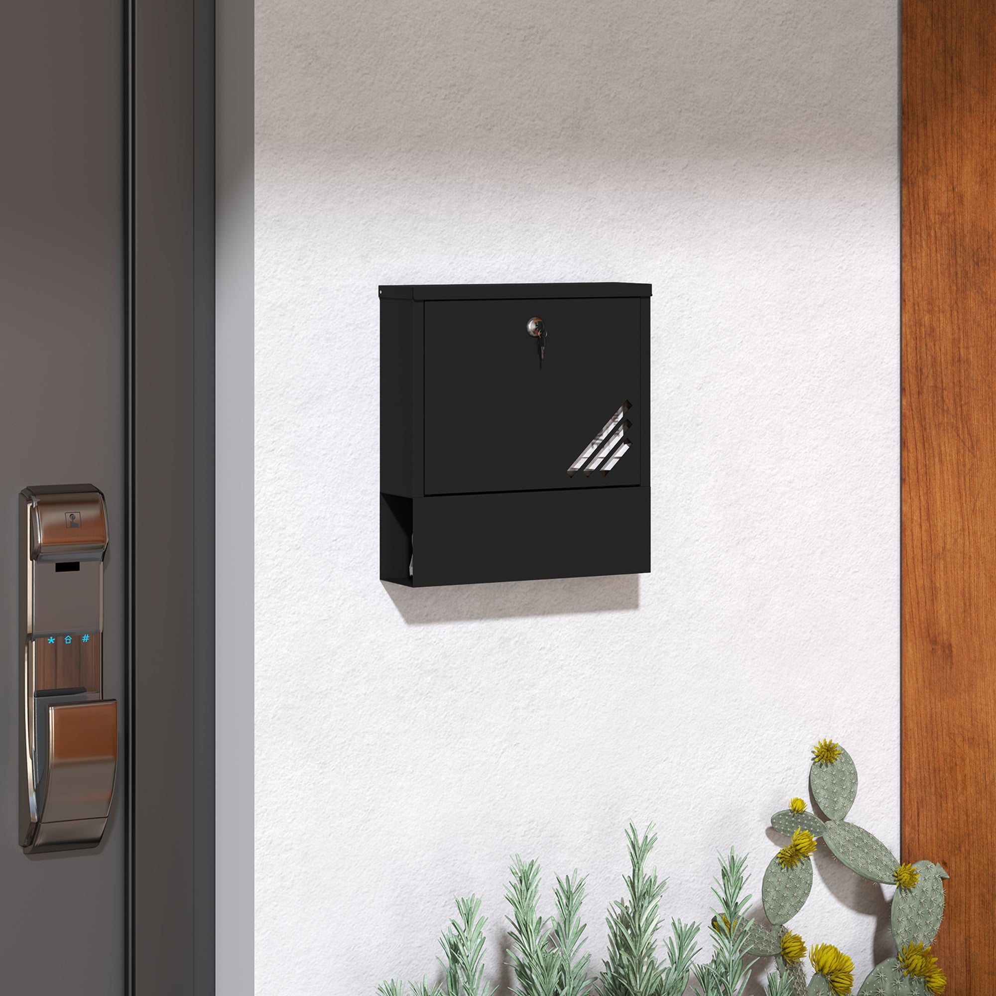 Wall-Mounted Metal Mailbox with Window and Lock, 30x8.5x32.5 cm, Charcoal Gray