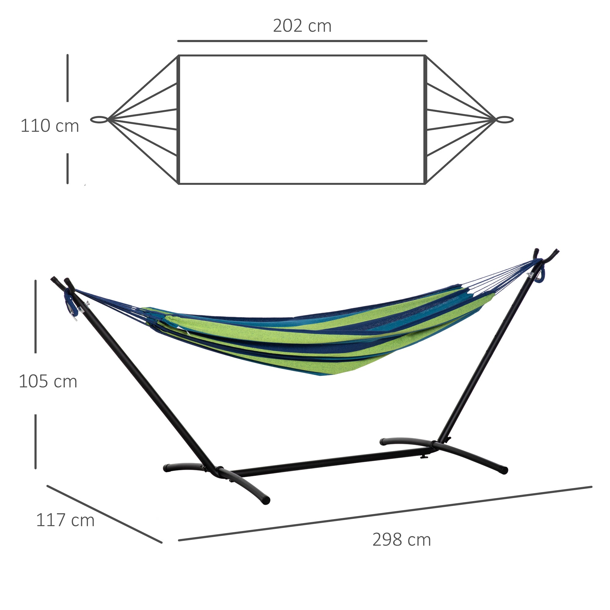 Outsunny Freestanding Hammock with Stand, Adjustable Height and Carry Bag, 298x117x105 cm, Green