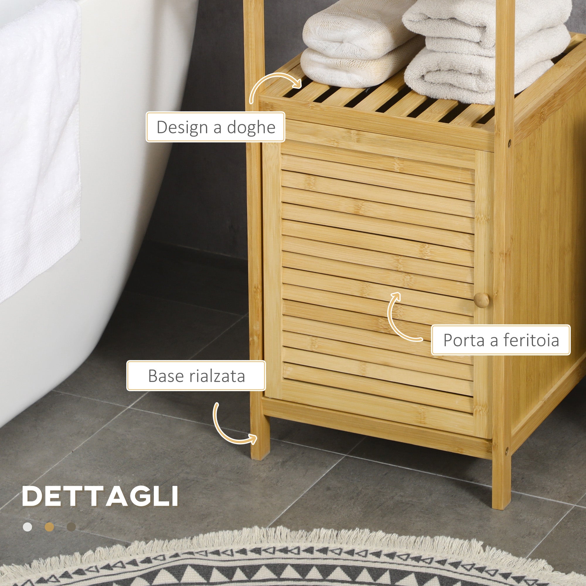 Bamboo Bathroom Cabinet with Single Door Cabinet, 33x36. 5x67cm, Natural Wood Color