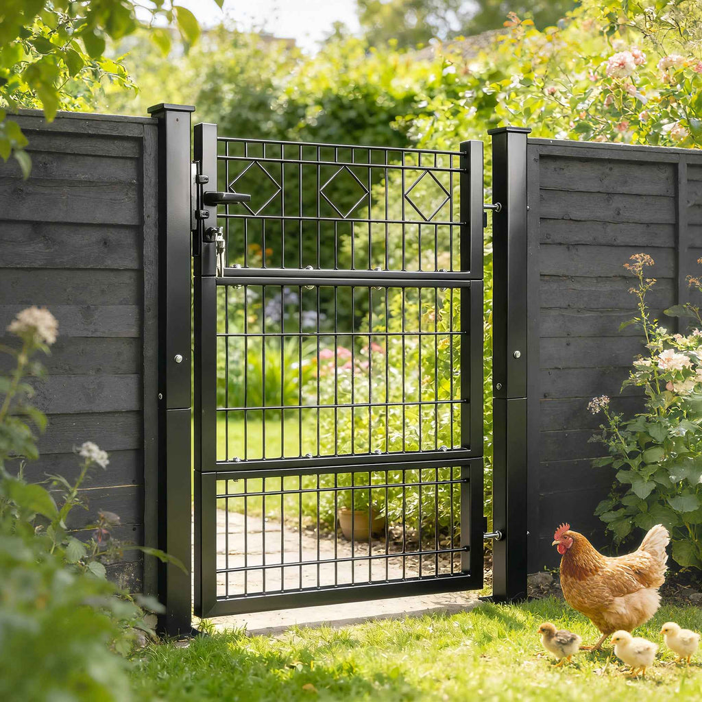 Outsunny Gate 100x131 cm, Galvanized Metal, Lock, Keys, Handle, 2 Posts