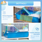 3-Tier Hamster Cage with Tunnel, House and Hamster Wheel, 59x36x47cm, Blue and White