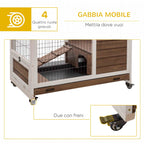 Wooden Rabbit Hutch with 4 Wheels, Rabbit House and Ramp, 90x53x59cm, Brown
