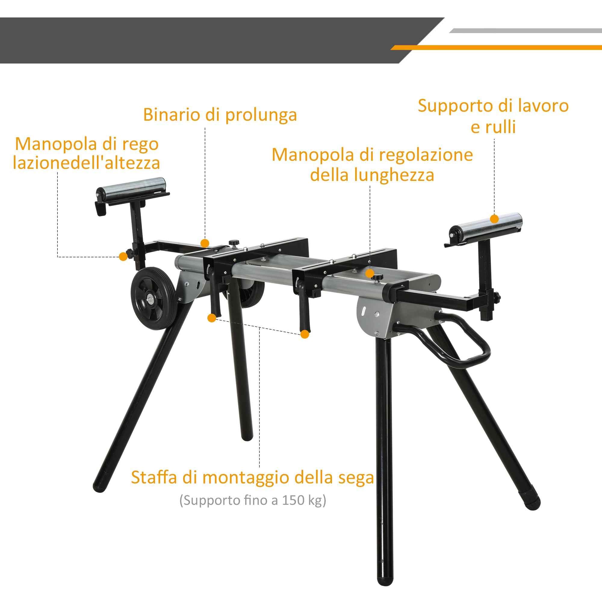 DURHAND Universal Extendable and Foldable Mitre Saw Stand, 150kg Capacity, Black and Silver